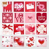 40款 复古红色蝴蝶结爱心情人节主题卡片插画海报矢量AI设计素材