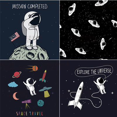 黑色宇宙星空卡通插画封面矢量高清eps源文件设计素材