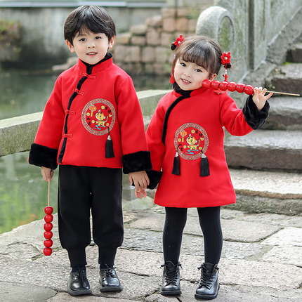 男童唐装套装冬儿童冬季加厚拜年服男女童新年装幼儿园元旦表演服