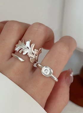 不规则银杏叶子戒指女个性立体元宝开口指环百搭叠戴网红食指戒潮