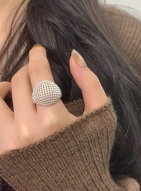 冷淡风网格球形戒指女镂空网状ins小众开口指环网红时尚食指戒潮