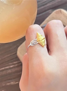 独特性牛角包戒指女个性时尚创意网红S925镀银开口指环嘻哈食指戒