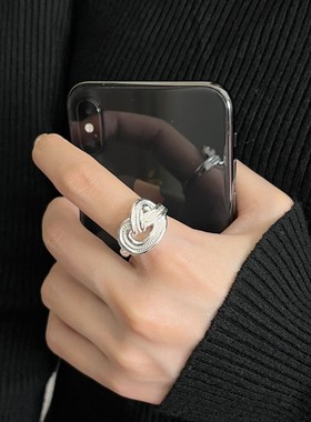 简约线条绳结镂空戒指女个性时尚百搭叠戴气质开口指环小众食指戒