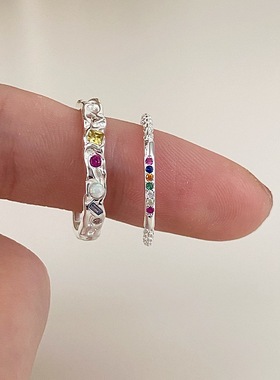 彩色锆石戒指女简约细圈百搭精致开口指环ins风网红个性食指戒潮