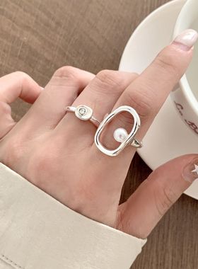 小众镂空几何戒指女精致小巧元宝百搭叠戴开口指环个性时尚食指戒