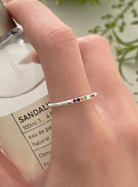 彩虹叠戴戒指女简约气质百搭开口指环几何细圈学生清新食指戒