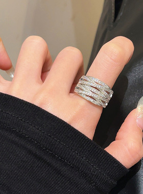 甜美气质闪亮戒指女几何线条交叉开口指环ins风轻奢优雅食指戒潮