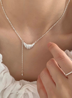甜美牛角包吊坠项链女链条流苏百搭S925镀银锁骨链ins风网红颈链