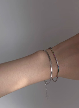 甜酷彩虹百搭手链女简约时尚气质叠戴S925银手环ins小众个性手饰