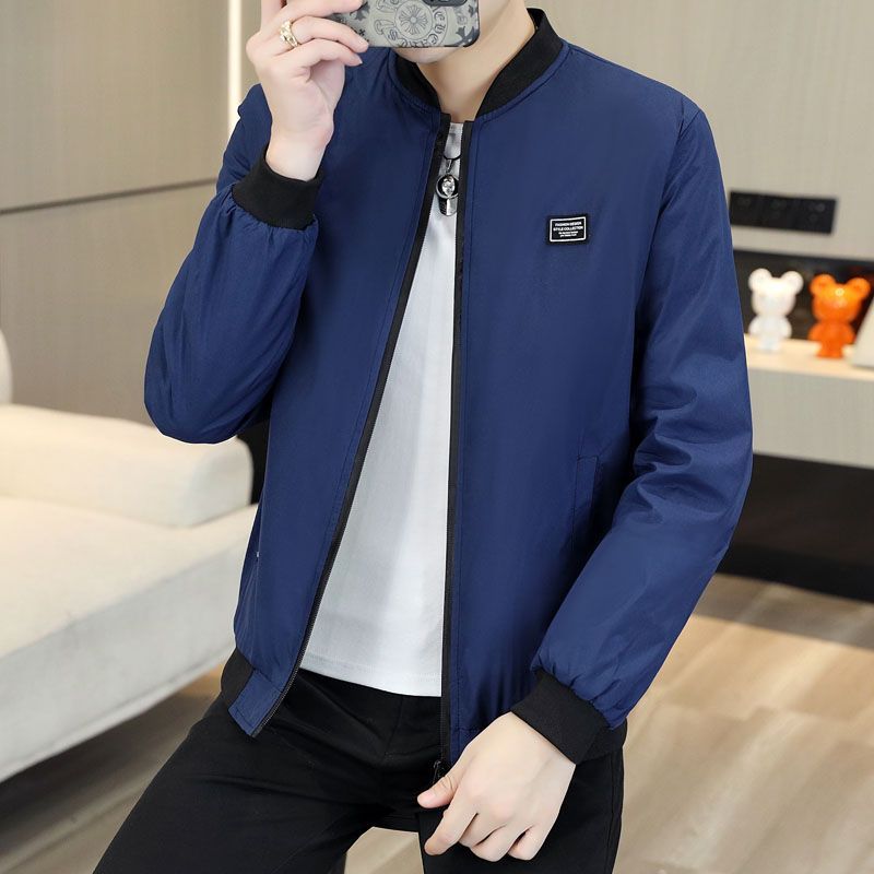 男生夹克外套春秋新款时尚百搭立领棒球服大码纯色休闲上衣男装潮