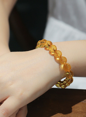 切面天然巴西黄水晶手链男女