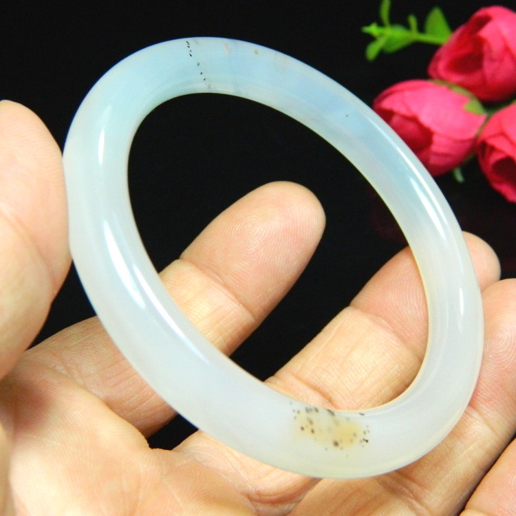 天然冰彩玉髓 玉镯手镯 内径58mm条宽10mm