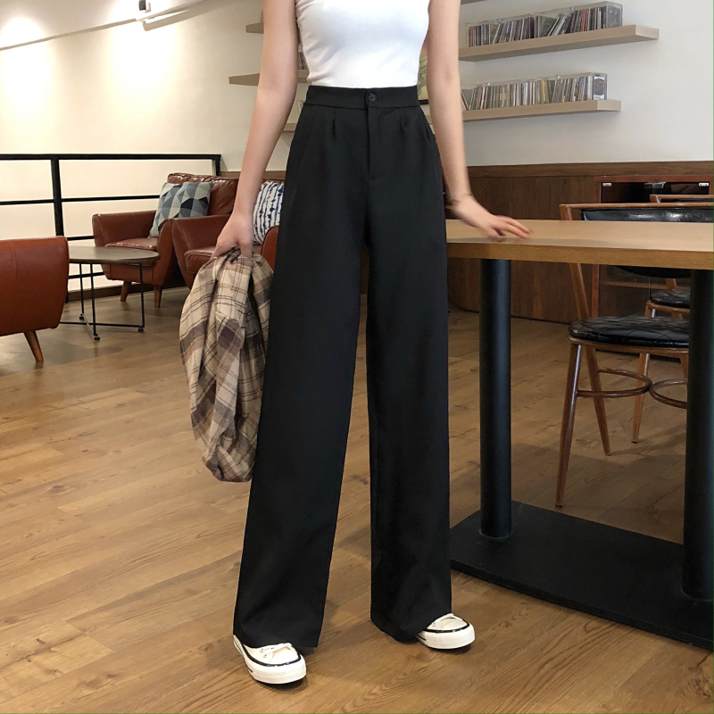 Real photo spring and summer new Korean black casual pants wide leg pants show thin straight pants real price