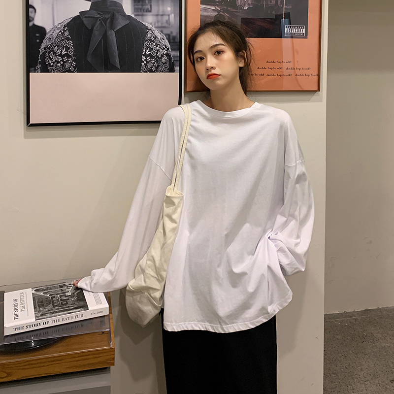 Real shot autumn Korean new loose and versatile back slit lace up casual round neck long sleeve T-shirt real price