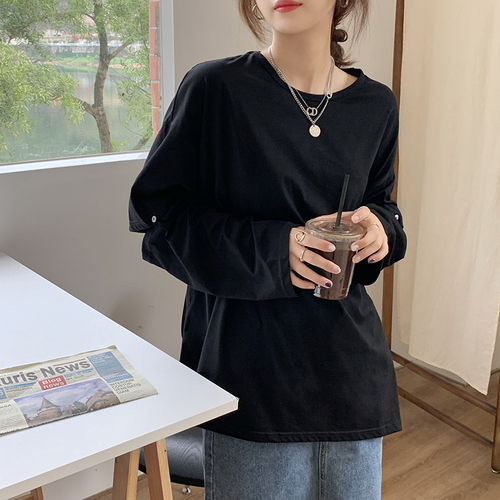 Real shot spring and summer Korean new design sense sleeve detachable casual loose T-shirt real price