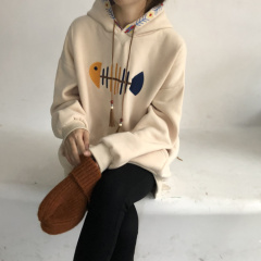 Real shot winter Korean new loose and versatile embroidered Plush Hoodie real price