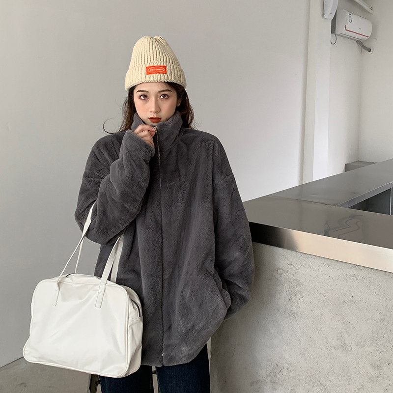 Real price of new loose and thickened warm Plush stand collar coat in winter