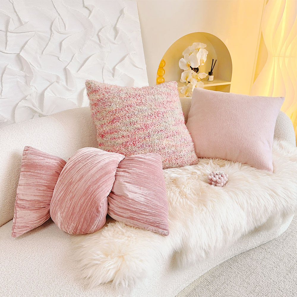 奶油风抱枕粉色蝴蝶结沙发靠枕