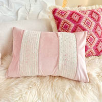 American-style light luxury pink throw pillows, high-end retro red velvet pillow covers, sofa, living room headboard, bay window waist cushions thumbnail 6