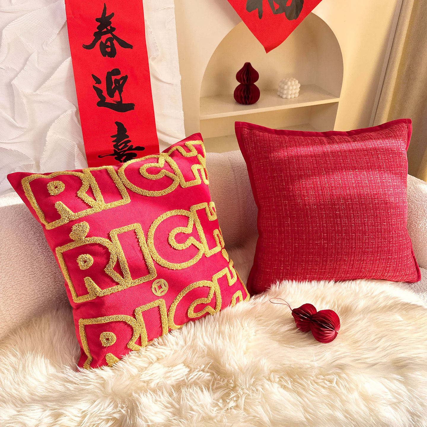 2026新年发财高级红客厅沙发抱枕