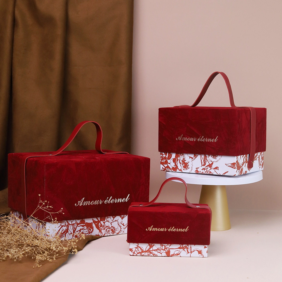 欧式手提绒面喜糖盒免折叠可放烟精美伴手礼盒礼品盒子大号礼物盒