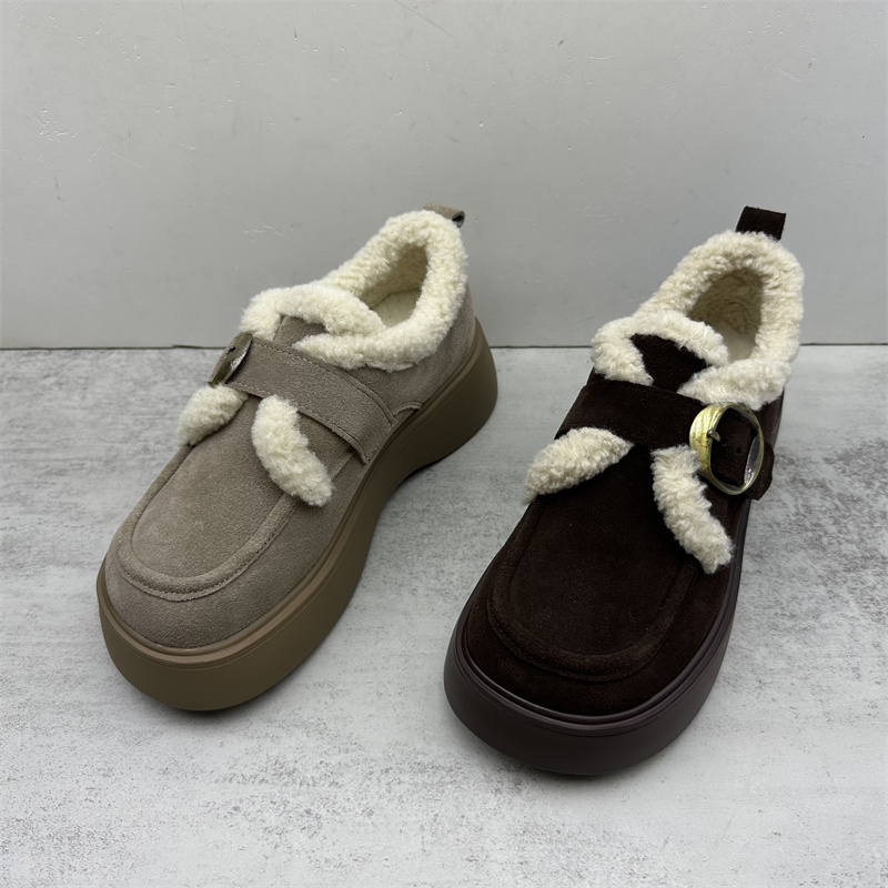 工厂处理2025新款加绒勃肯鞋女厚底保暖毛绒懒人鞋冬季女棉鞋