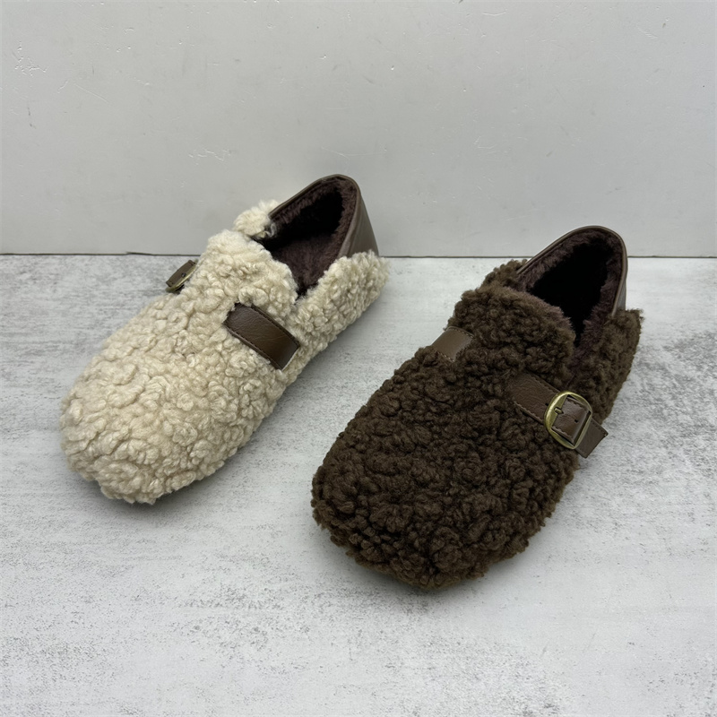 2025冬季新款毛绒勃肯鞋女冬季保暖加绒一脚蹬懒人鞋平底毛毛鞋
