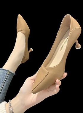 夏天配裙子的鞋黑色高跟鞋3cm软皮软底空姐工作鞋女久站不累脚