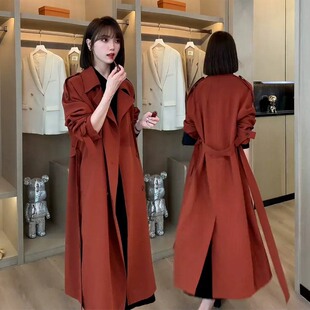 深秋初冬穿搭外套女装2024春秋新款高级感韩系枫叶红中长风衣外套