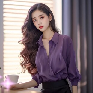 洋气独特别致上衣2024年学院风紫色衬衫女春季高级感洋气高贵衬衣
