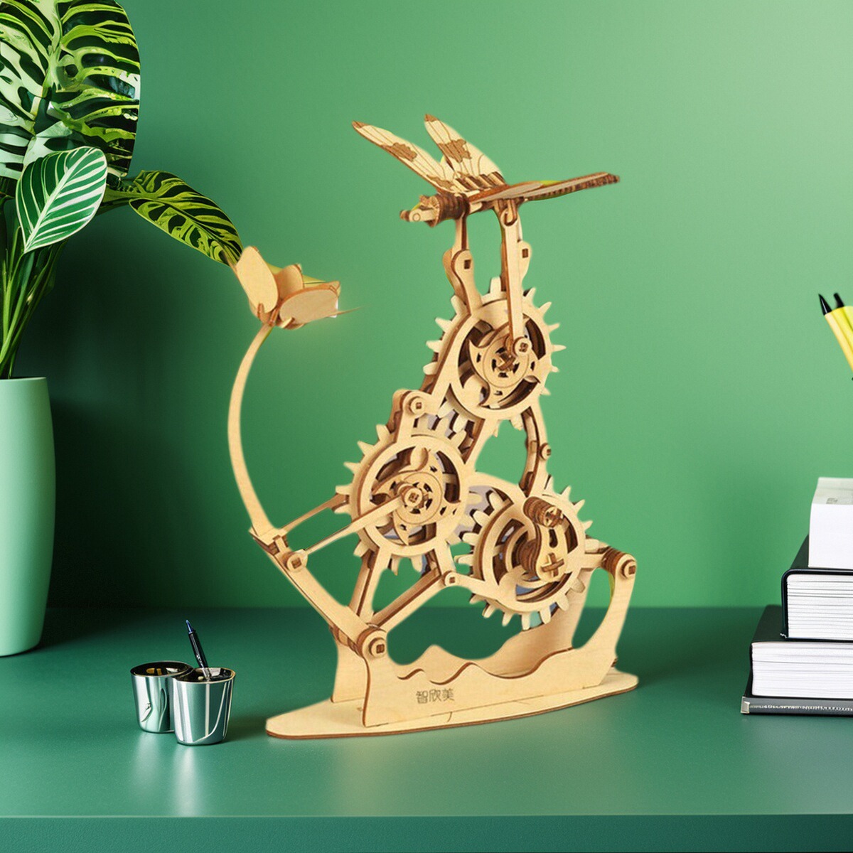 机械蜻蜓齿轮传动模型手工木制榫卯结构拼插组装立体拼图教具积木