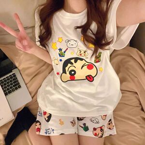 韩国ins网红睡衣女夏2024新款宿舍学生短袖宽松可外穿家居服套装
