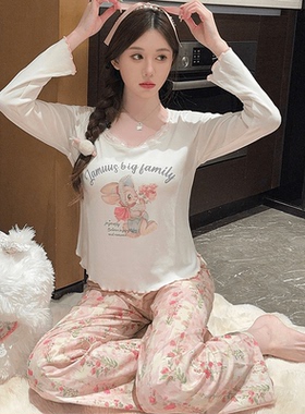 睡衣女春秋季花边长袖套装2025款ins风甜美学生薄款可外穿家居服