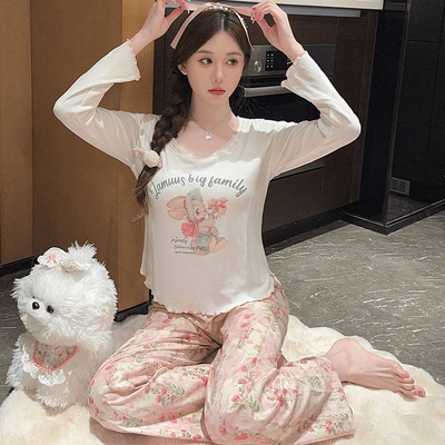 睡衣女春秋季花边长袖套装2025款ins风甜美学生薄款可外穿家居服