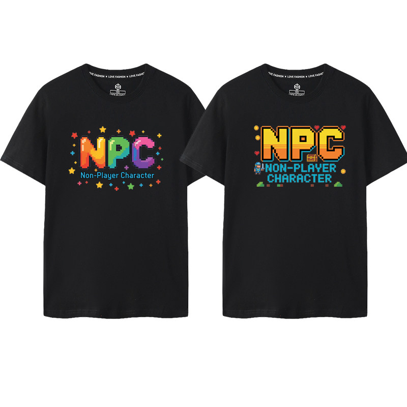 8bit像素风NPC非玩家角色短袖T恤复古游戏风纯棉半袖印花纯棉男女图片