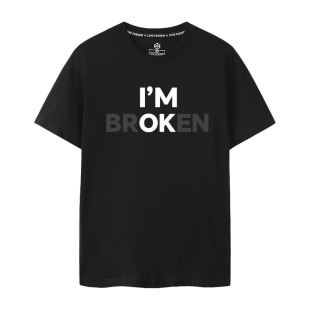 2025短袖T恤趣味印花纯棉圆领情侣I'M OK broken 我坏了网络爆梗