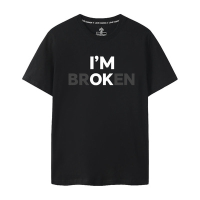 2025短袖T恤趣味印花纯棉圆领情侣I'M OK broken 我坏了网络爆梗