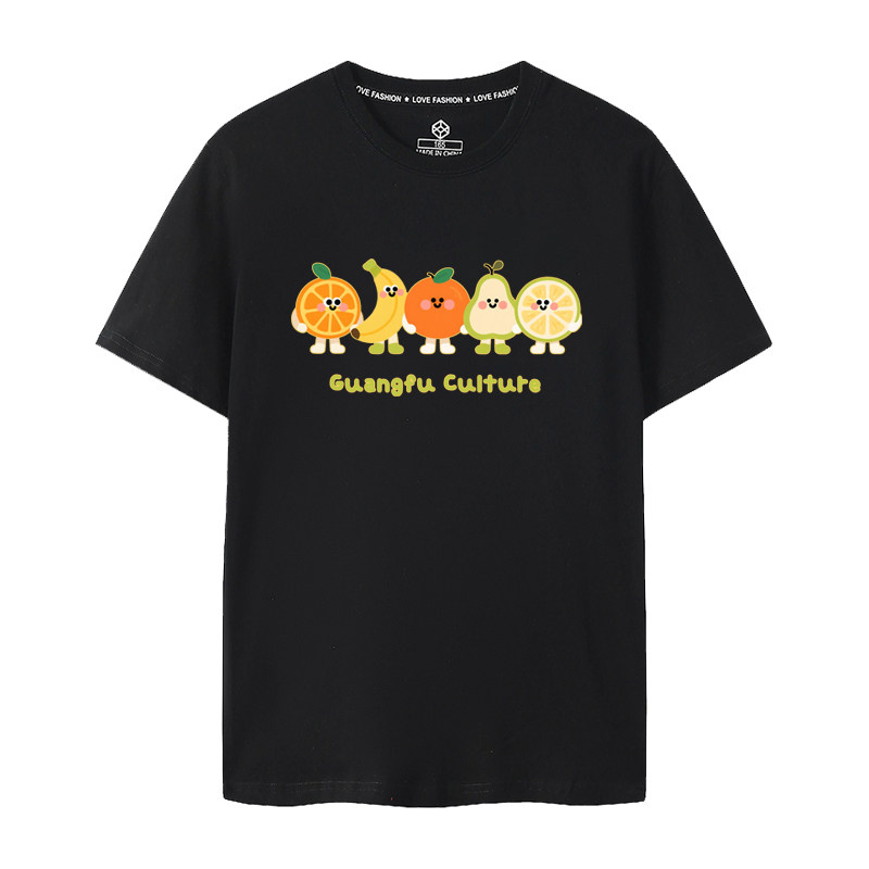 粤语水果卡通柑蕉梨碌柚印花短袖T恤纯棉上衣文化衫衣服广东话