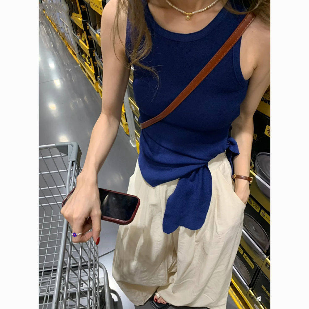 夏季2026新款不规则绑带背心上衣女+阔腿裤子套装韩系高级感穿搭