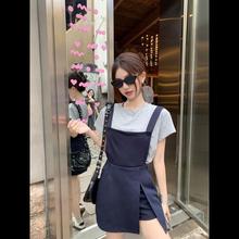 时尚套装女夏季小个子内搭短袖T恤+显瘦背带裙A字连衣裤裙两件套