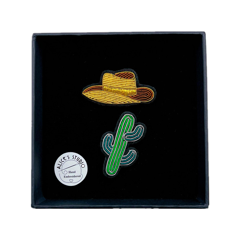 印度丝手工刺绣西部牛仔胸针套装