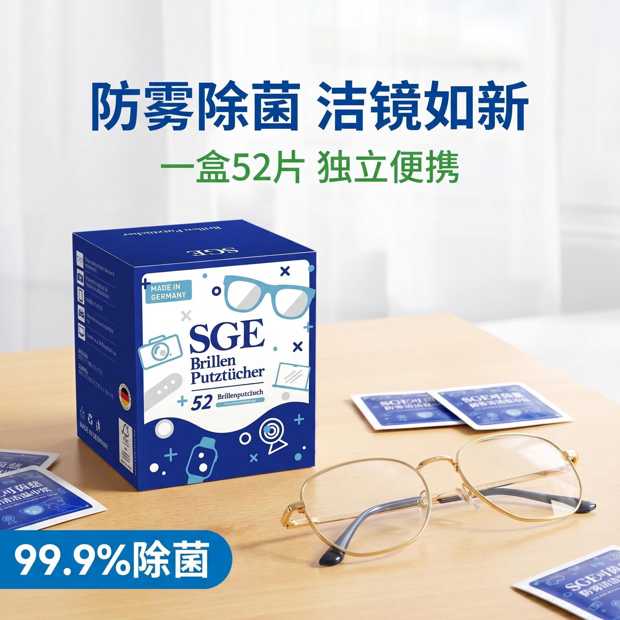 德国SGE进口眼镜清洁湿巾防雾抑菌擦手机专用免洗一次性擦拭布纸