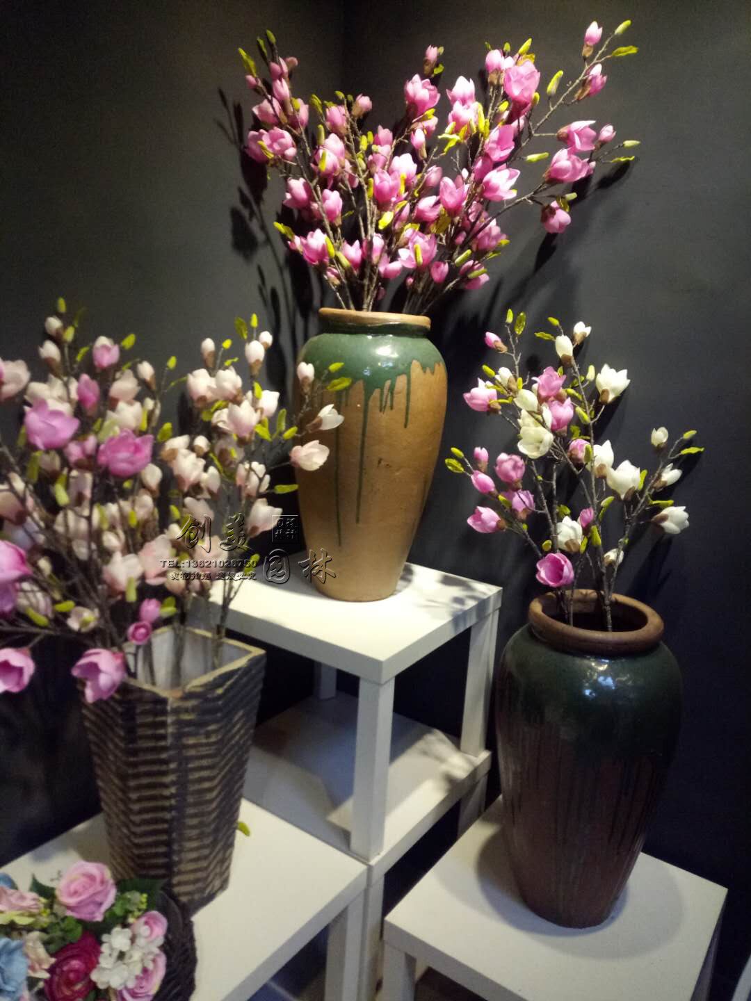 仿真玉兰花假花绢花客厅落地插花摆件大枝玉兰中式玉兰影视道具