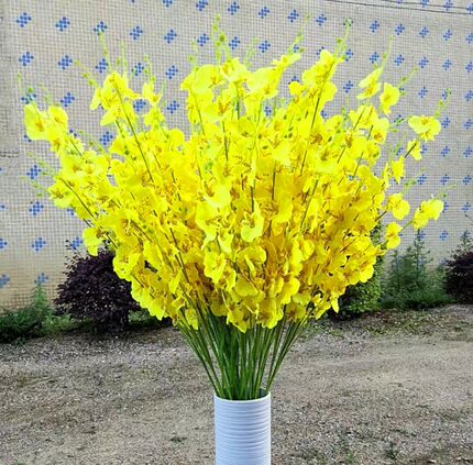 黄色仿真跳舞兰花  文心兰假蝴蝶兰花  装饰人造花 仿真植物绢花