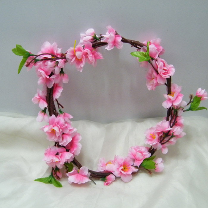 春游拍摄道具 仿真桃花樱花花环 塑料假花环 旅游景点花环直销
