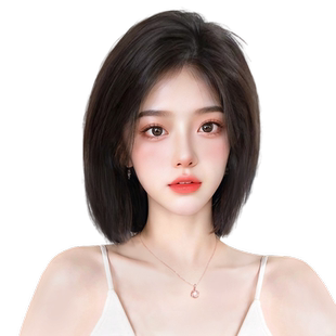 蕾丝偏分波波头假发女真发全真人发自然无痕递针中长发减龄假发套