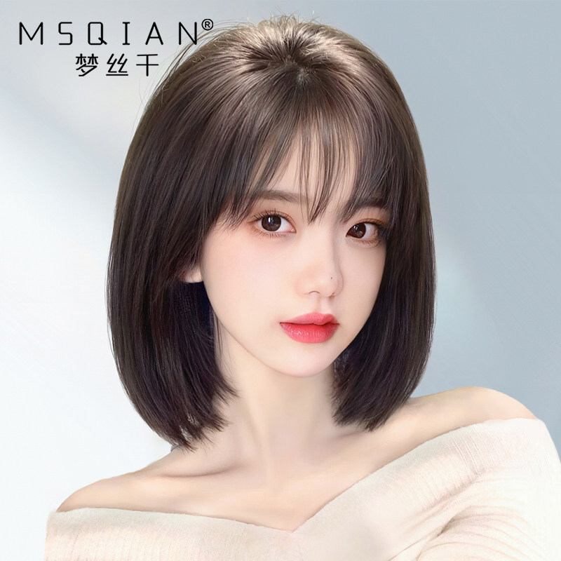 假发女短发真发全真人发蓬松自然隐形无痕蕾丝递针波波头全头发套