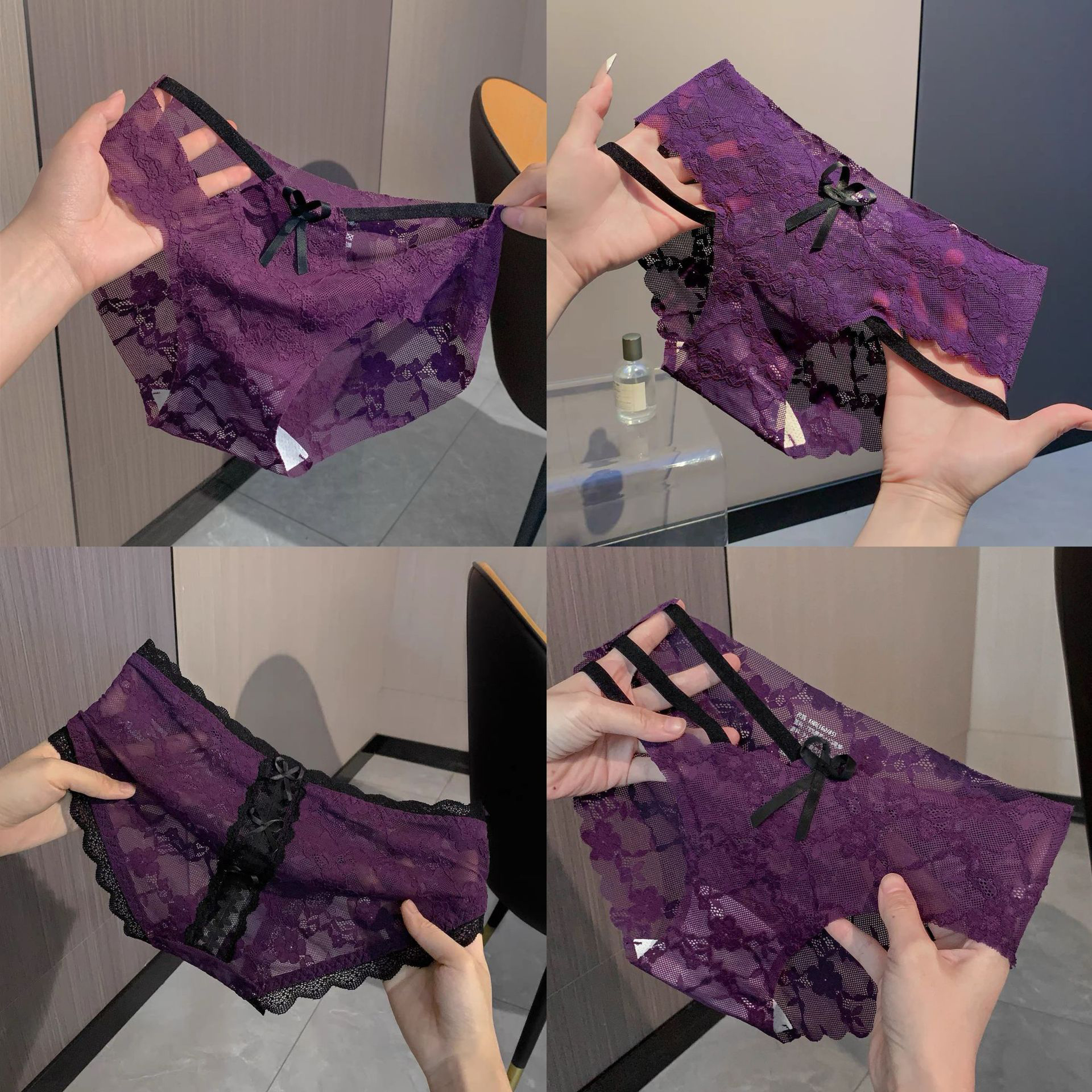 性感蕾丝内裤女紫色三角裤