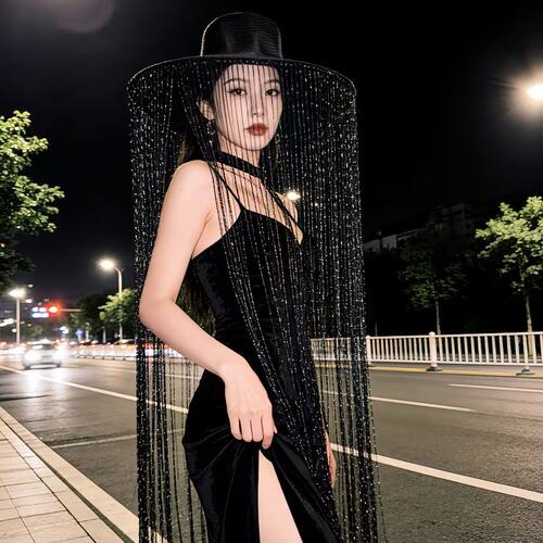 流苏帽银河帽走秀道具摄影舞美夸张模特夜店舞台圣母同款