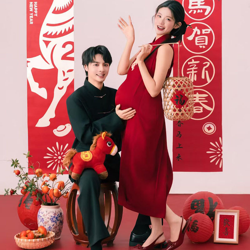 2026新年喜庆马展宏图马年孕妇写真拍照挂件背景布影楼摄影道具